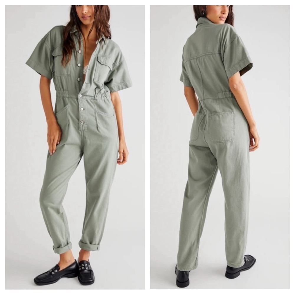 Free People Sage Green Marci Coverall Jumpsuit